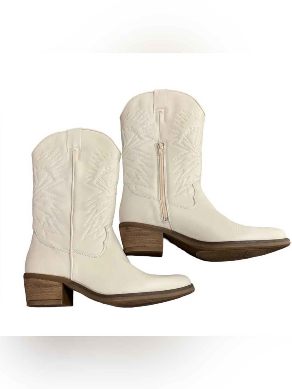 Steve Madden Hayward Cowgirl Western Off White Boots Leather Upper Size 11